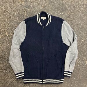 Wallace & Barnes Knit Zip Up Sweater Bomber Blue Grey Mens Small Cotton